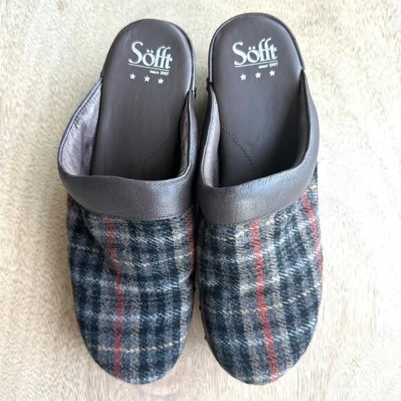 Sofft Wool & Leather Tartan Clogs, Size 10 - Picture 1 of 7